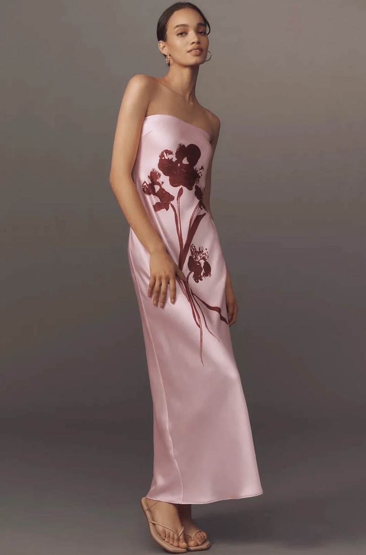 New Anthropologie The Fleur Strapless Satin Maxi Slip Dress Size XL