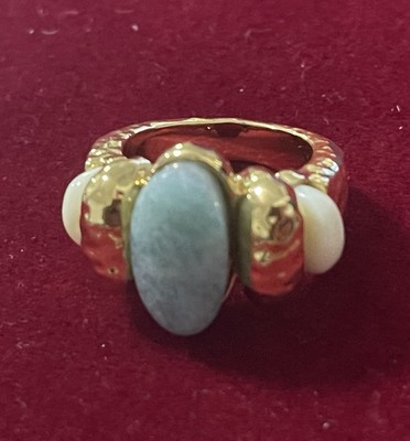 BEAUTIFUL LADIES YELLOW GOLD Plated Over SS white turquoise and jade stones