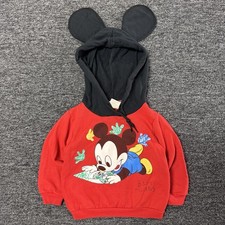 Vintage 80s Red Kids Baby Mickey Walt Disney Hoodie Sweatshirt - Size 18 Months