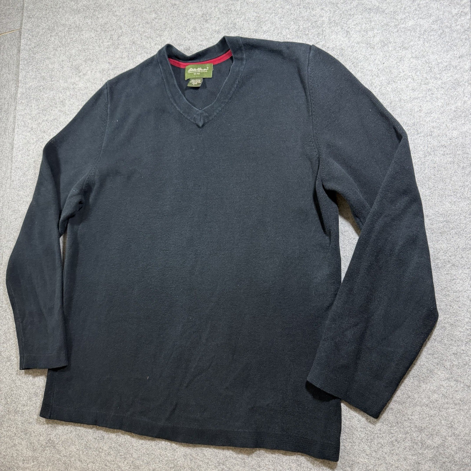 Eddie Bauer Sweater Mens L Navy Heavyweight Cotton V Neck Knit Made in Japan thumbnail 2