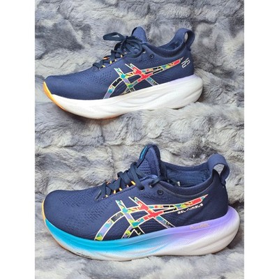 EUC ASICS GEL-NIMBUS 25 Lite-Show  Running Shoes Navy Lime Zest Size 6