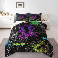 Kids Halloween King Comforter Set,Gothic Spider Web Bedding Set Halloween Decora