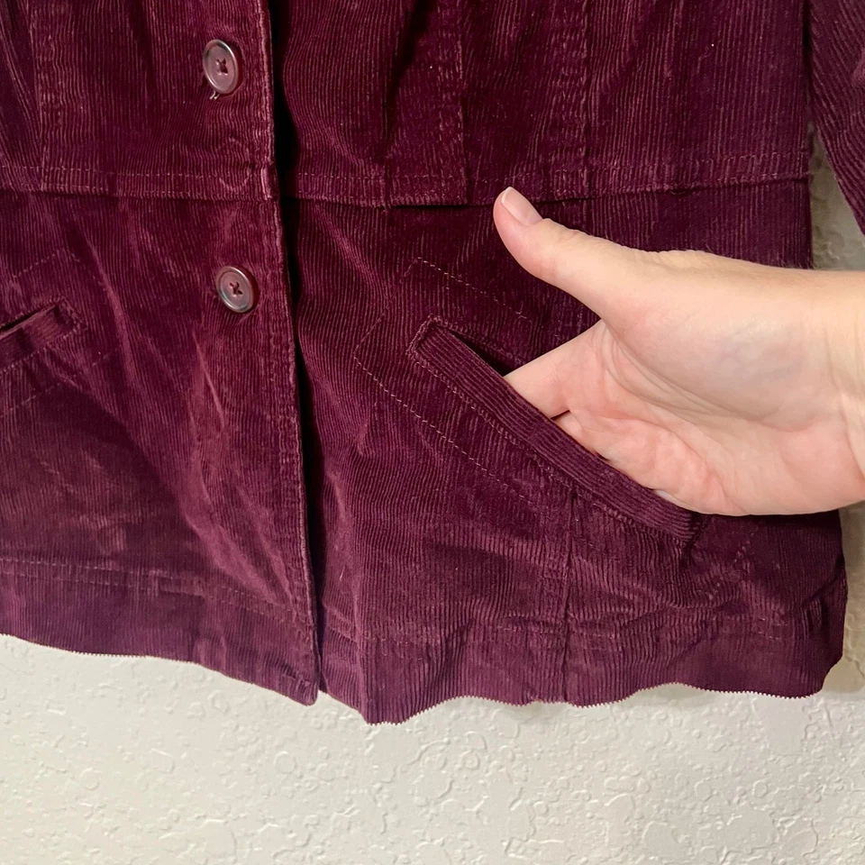 St John's Bay Corduroy Blazer Jacket Women's L Purple Button Front Pockets - Image 4 of 4