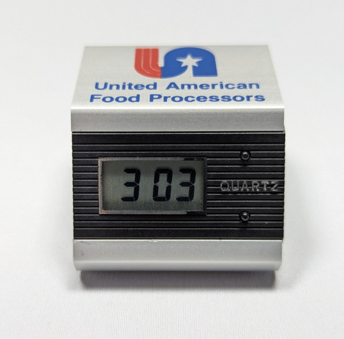 Vintage Aluminum Mini Quartz Desk Clock Weight United American Food Processors