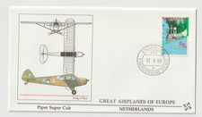 17/5/1988 Netherlands FDC - Great Airplanes of Europe - Piper Super Cub