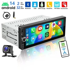 6.86" 1 DIN Car Stereo Radio Apple CarPlay Android 14 2+32G FM GPS with Camera