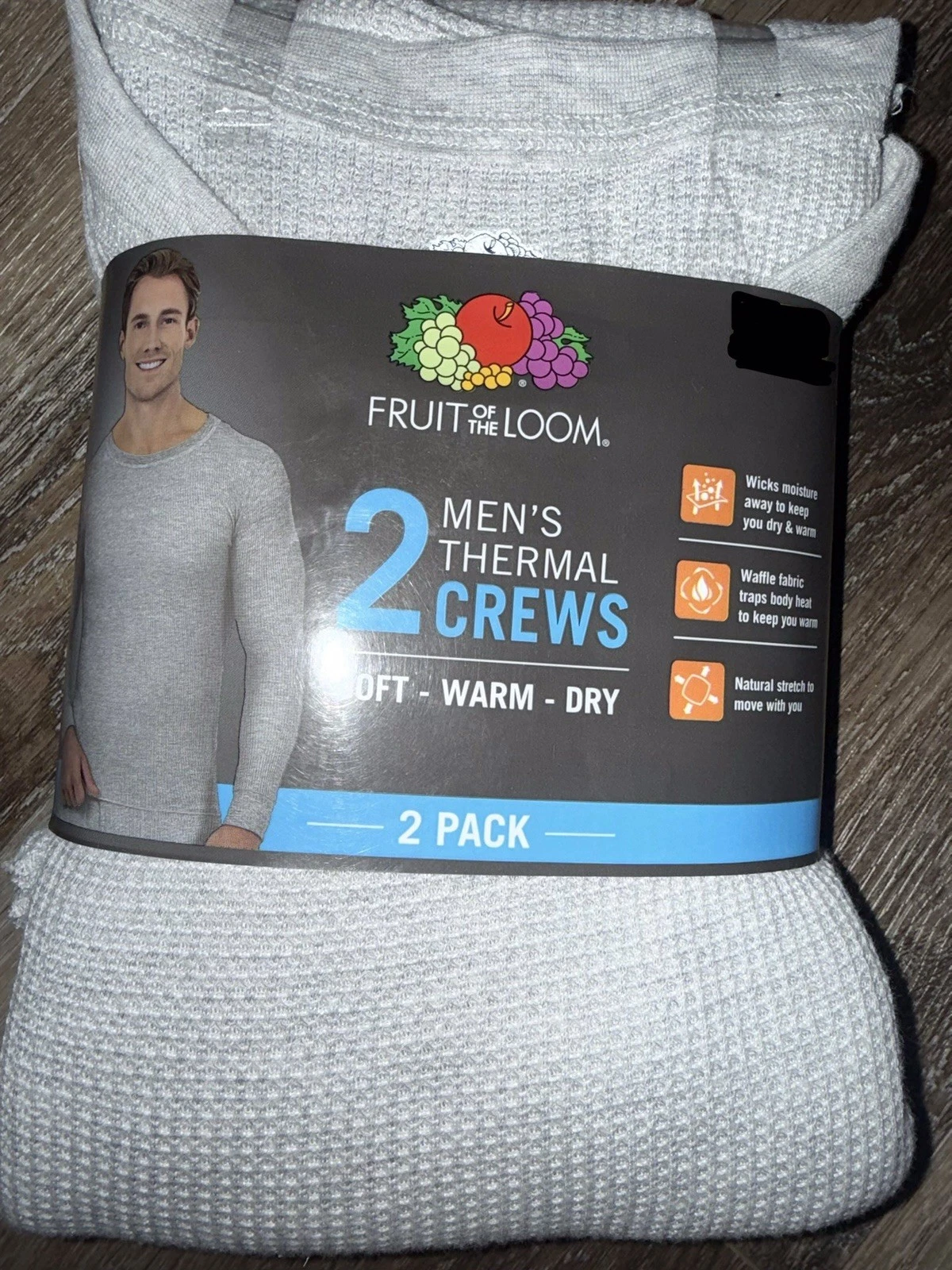 Fruit of the Loom Thermal Top Shirt Base Layer Long John Gray Waffle 2-Pack ~ XL