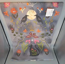 ANTHROPOLOGIE MYSTIC TABLE RUNNER 16X90 NIP BLACK CATS/MUSHROOMS/CROWS BOHO