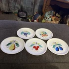 Westmoreland Vintage White Milk Glass Painted Fruit Bread Plates 7 inch Set of 5