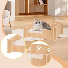 Wooden Cat Bed Comfortable with Removable Cushion for Indoor Small Dogs Cats