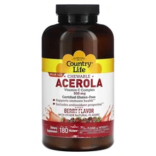 Chewable Acerola, Vitamin C Complex, Berry, 500 mg, 180 Wafers