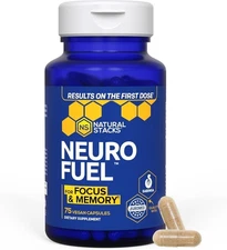 NATURAL STACKS NeuroFuel Nootropic Brain Support, 75 Vegan Capsules Expires 2027