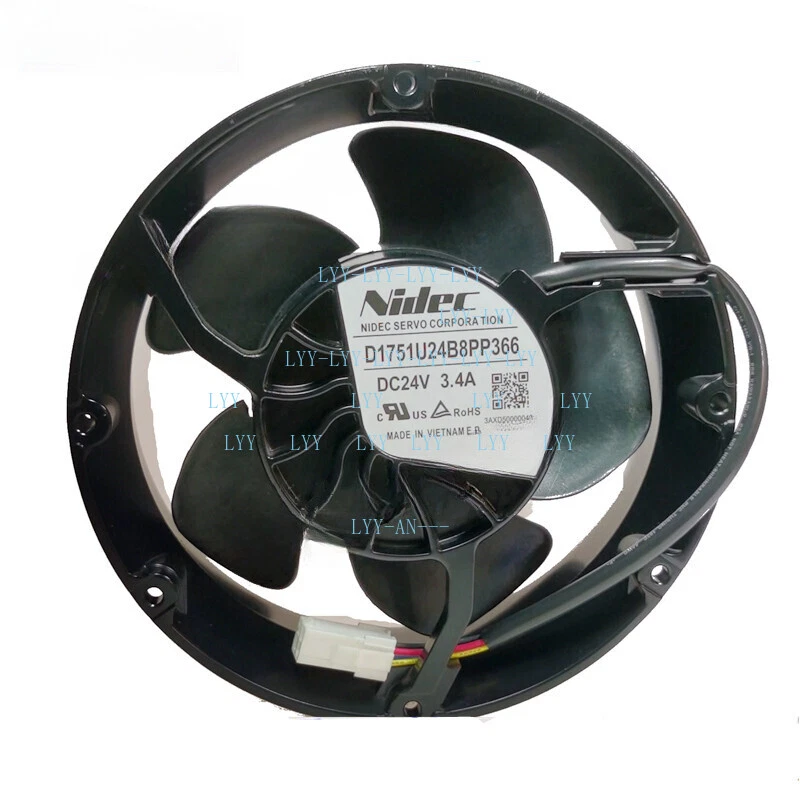 Nidec SERVO D1751U24B8PP366 DC 24V 3.4A 172*172*51MM 4Pin Inverter Cooling Fan - Image 2 of 2