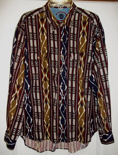 Vintage Woodhouse Herren All Natural Fiber Button Up Hemd Gr. XL Azteken Streifen