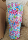 INSULATED DRINK TUMBLERS STAINLESS DOUBLE WALLED W/LID FLORAL DESIGN - SET OF 10