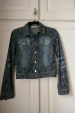 Versace Rare Crystal Glitter Embellished Medusa Buttons Denim Jacket Uk Xs 8