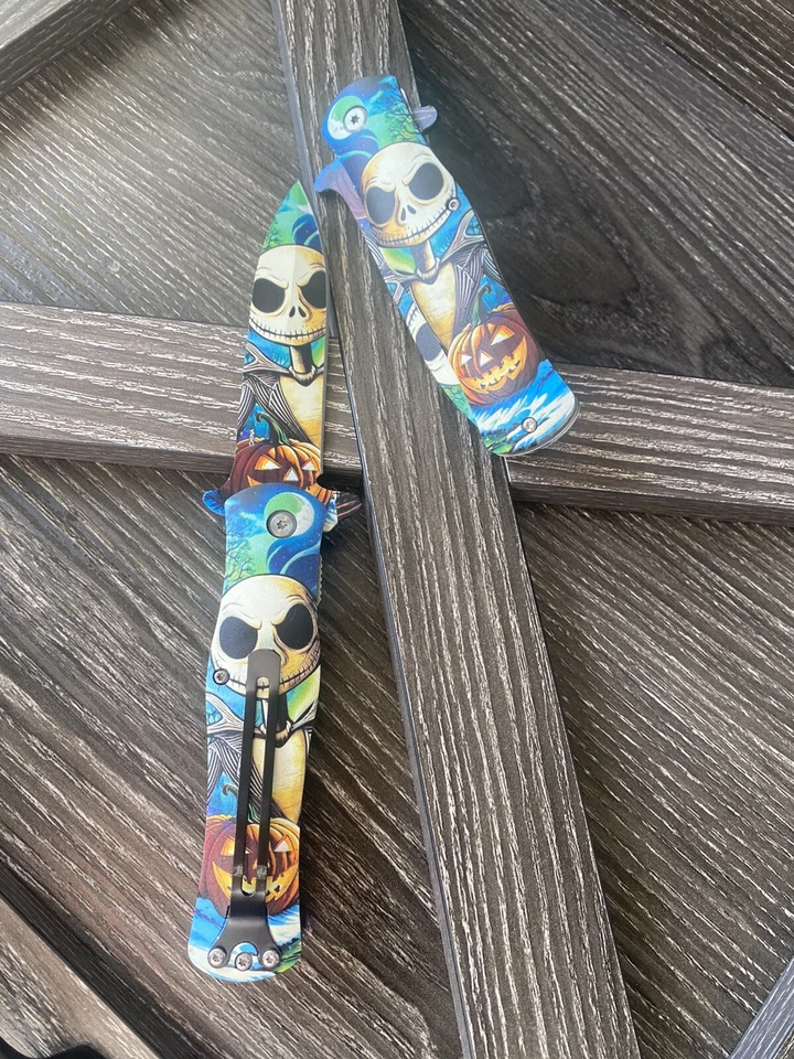 CUCHILLO PLEGABLE 8" Halloween Jack Skellington Pesadilla Antes de Navidad Hoja Foto 2 de 4