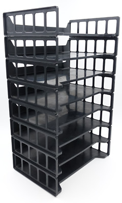 8 x Vtg Rogers Black Plastic Stackable Paper Tray Organizer Desk Filer #2551
