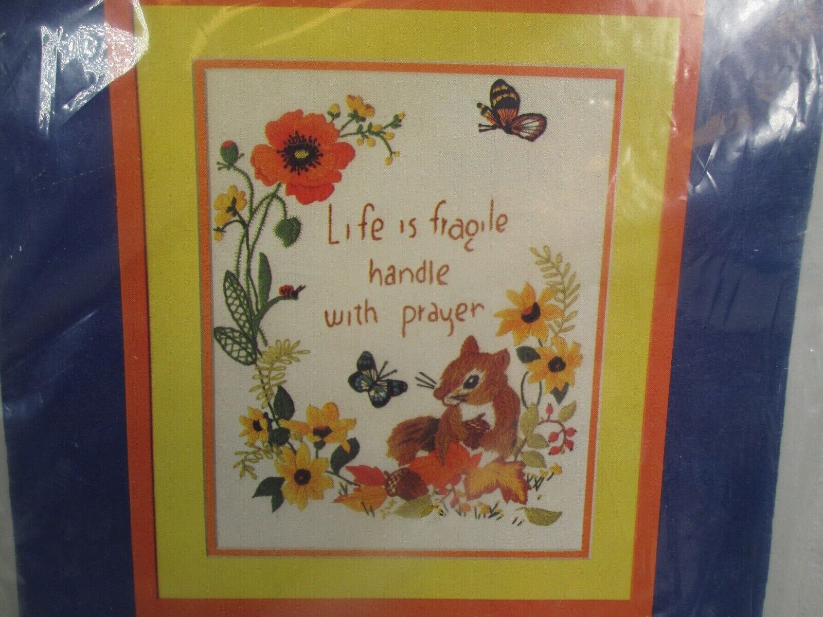 Vintage Crewel Kit Life is Fragile handle with prayer 