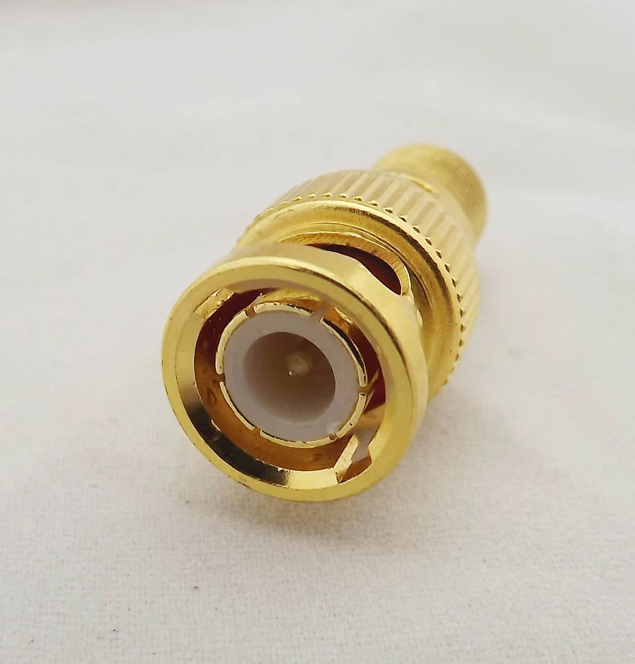 1pce BNC Male Plug to CCTV F Female Jack RF TV Coaxial Adapter Connector Gold - Image 3 of 4