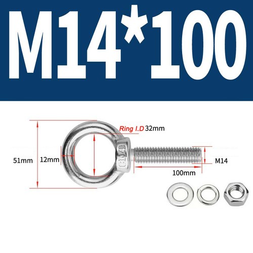 Stainless steel lifting eye bolt A2 Marine grade longshank nut M3 M4 M5 M6- M30 - Picture 93 of 119