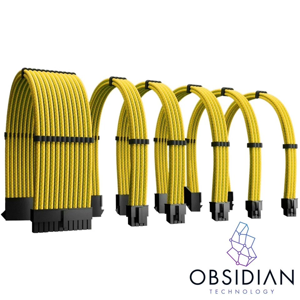 Yellow Keyboard Coiled Cable & PSU Extension Kit Braided Gaming PC Custom Combo - Image 2 of 4