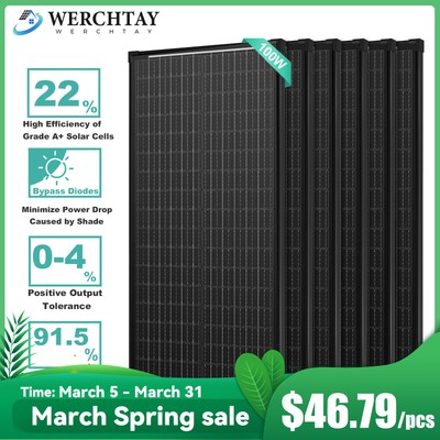 12V 100W 200W 300W 400W 1000W Monocrystalline Solar Panel Home RV Off-Grid Power