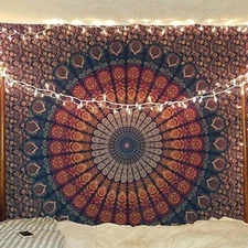 Hippie Bohemian Psychedelic Peacock Mandala Wall Hanging Bedding Indian Tapestry
