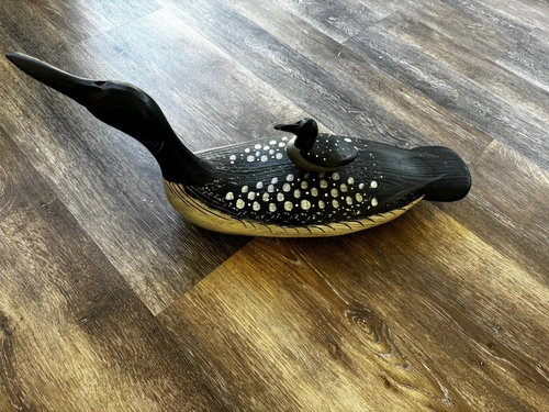 Vintage Hand-Carved Wooden Duck With Baby Duck Decoy Bryant  L 29xH 11x W9”