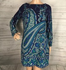 Old Navy Sheath Dress Small Blue Turquoise Floral Print Long Sleeve Retro Style