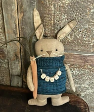Country Primitive Rustic Farmhouse PETER Easter Bunny Rabbit Doll Sweater 11"