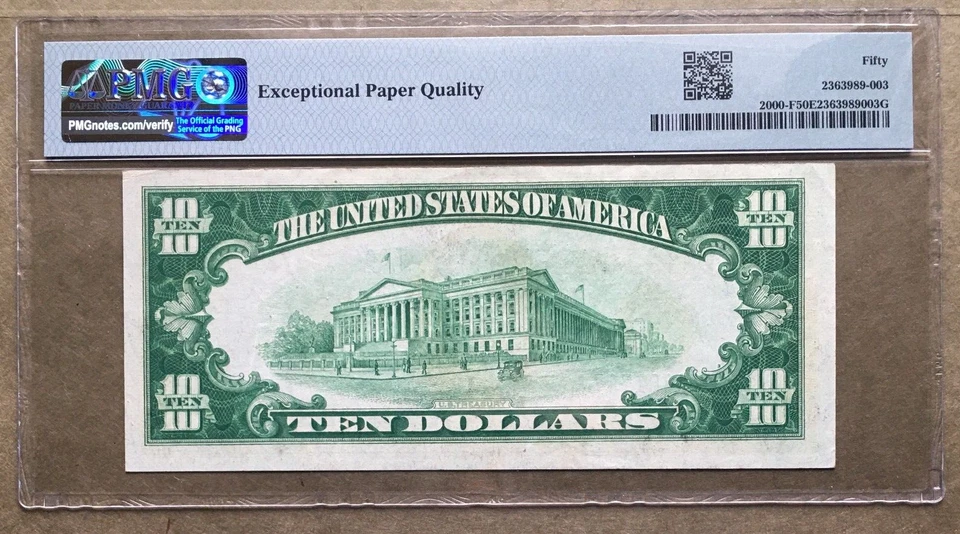 1928 $10 FRN ATLANTA FR 2000-F PMG 50 EPQ Ser# F 00461747 A - Image 2 of 3