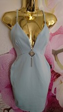 NEW XMAS BABY BLUE STRETCH MISSGUIDED SEXY MIDI SIDE LADIES DRESS SIZE 10 EU 38