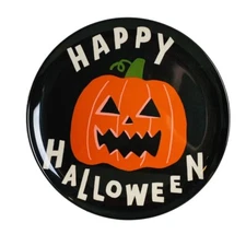 Hyde and Eek Happy Halloween Vintage Style Pumpkin Melamine Dinner Plates Set 4