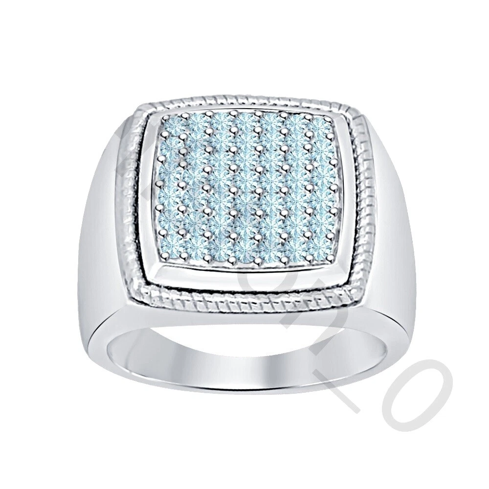 Anillos De Oro Blanco de piedra Aguamarina para hombres