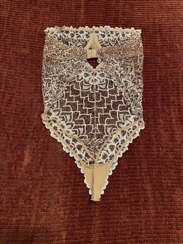 Sheer Lace Brown Nude Bra Bodysuit - Image 4 of 4