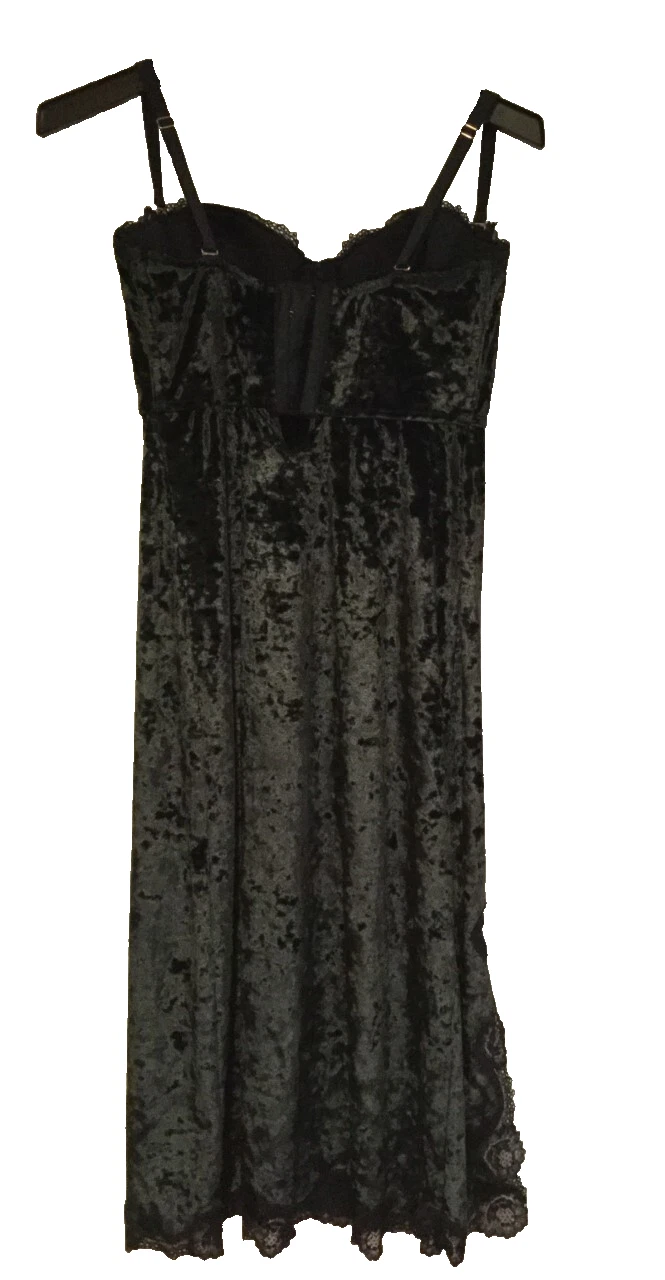 UNDERCOVER Nuovo VICTORIA'S SECRET nero senza spalline abito da notte PJ velluto spacco laterale 34B N7069