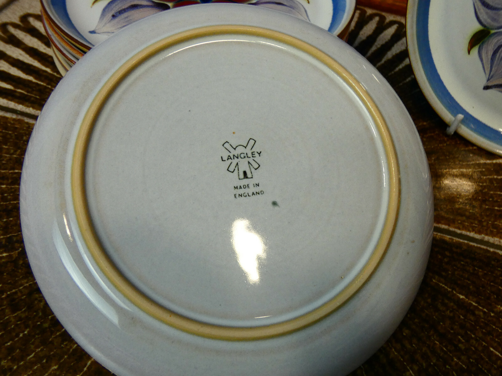 Denby Langley Chatsworth plates by Glynn Colledge, retro blue side