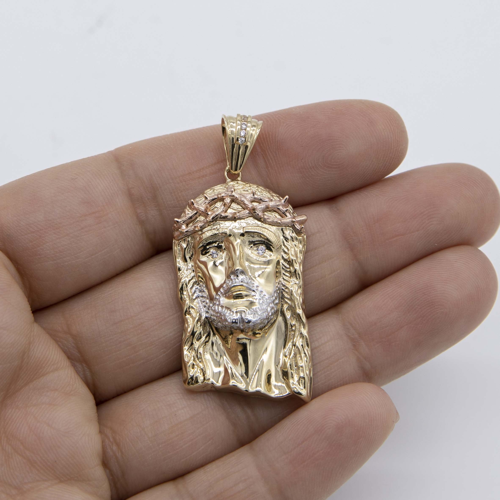 1 3/4" Shiny Face of Jesus Pendant Solid Real 14K TriColor Gold eBay