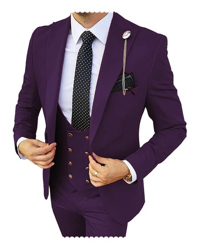 Formal Men 3 Piece Wedding Suits Wedding Suit Costume (Blazer+Pants+Vest) - Picture 19 of 42