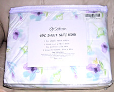NEW King Size Bed Sheet Set 4 Piece Microfiber Flowers Purple Blue Softan Floral