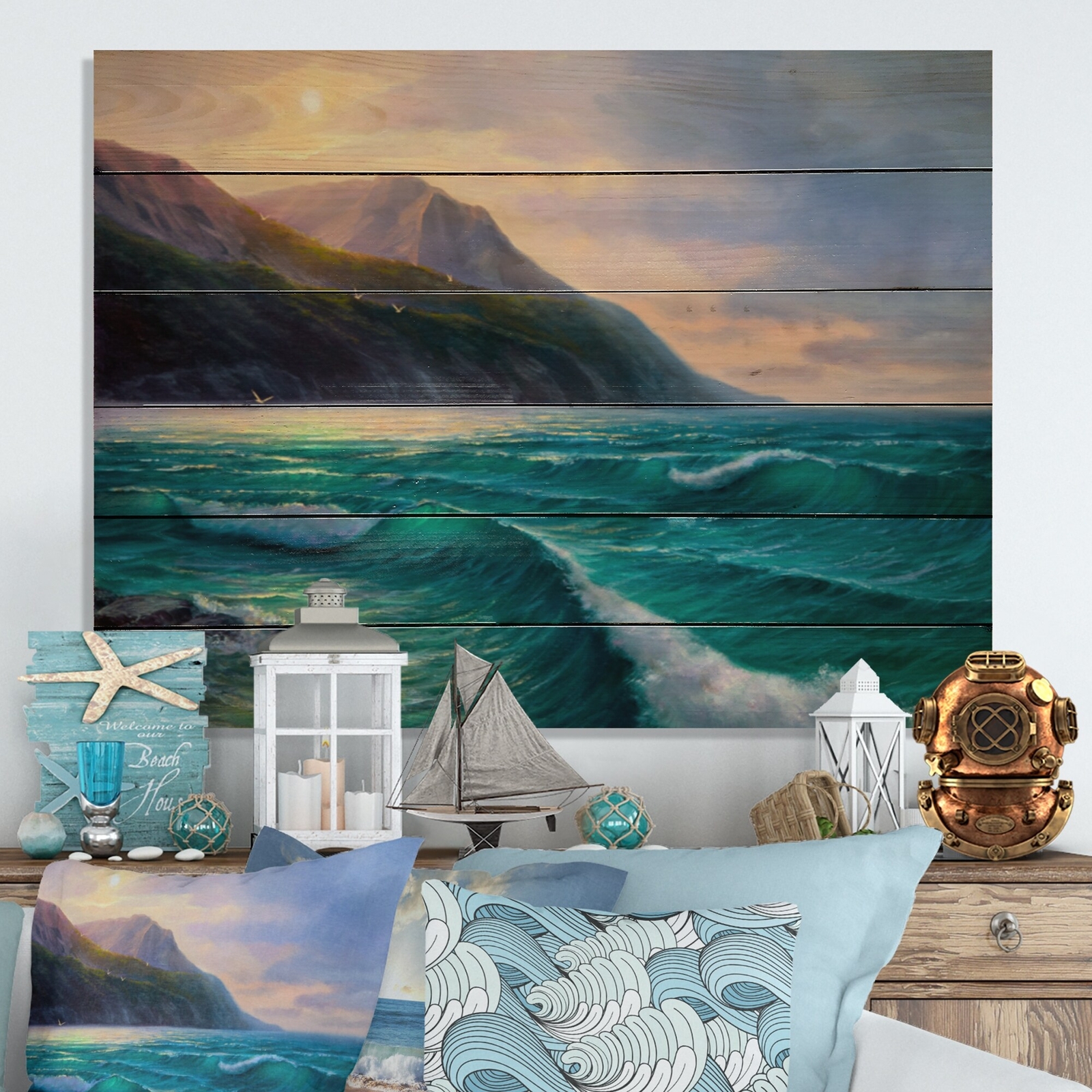 Designart 'Morning Sunlight On The Sea Waves X' Nautical &