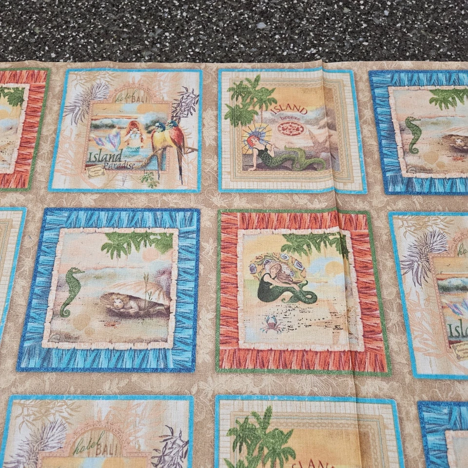 Tropical Dreams Panel 23x42 Kathleen Francour SPX Fabrics Blue Coral Blocks - Image 3 of 4