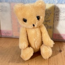 Vtg Miniature Teddy Bear, Jointed Button Eyes, 4.5", China