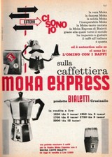 PUBBLICITA' 1961 BIALETTI  CRUSINALLO CAFFETTIERA MOKA EXPRESS OMINO CON I BAFFI