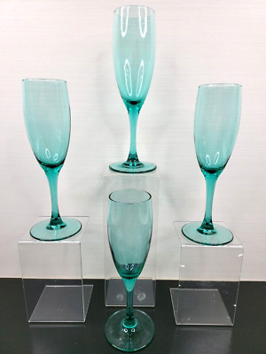 4 Luminarc Teal Green Fluted Champage Glasses Set Cristal D Arques Durand France