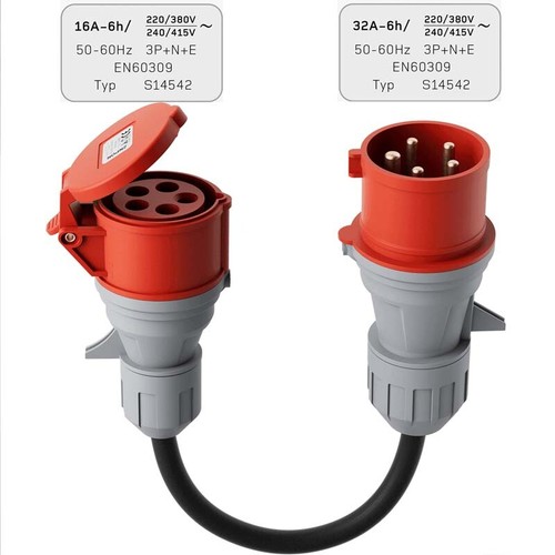 CEE Adapter 5-Pol Starkstrom 32A Stecker auf 16A Kupplung Ladekabel IP44 DE - Bild 8 von 20