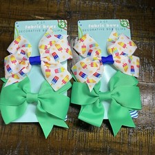 Fabric Bows Decorative Bow Clips For Hair 2 Pack Of 2 Green And Popsicle Designs