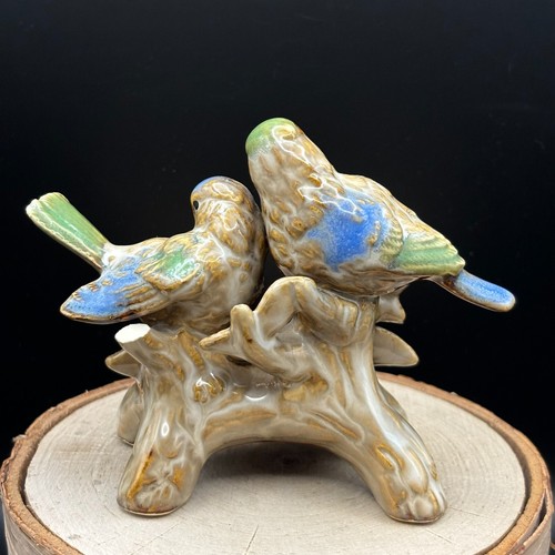 Lovely Ceramic Figurine of Two Blue & Green Birds on twigs w/red flower MCM Chip - Picture 8 of 14
