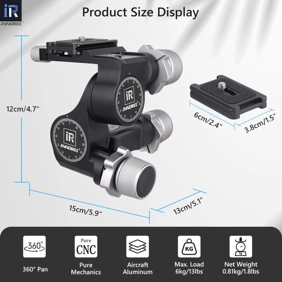 Cabezal de trípode engranado de 3 vías GR5 con placa QR tipo Arca microajuste milimétrico Foto 2 de 4